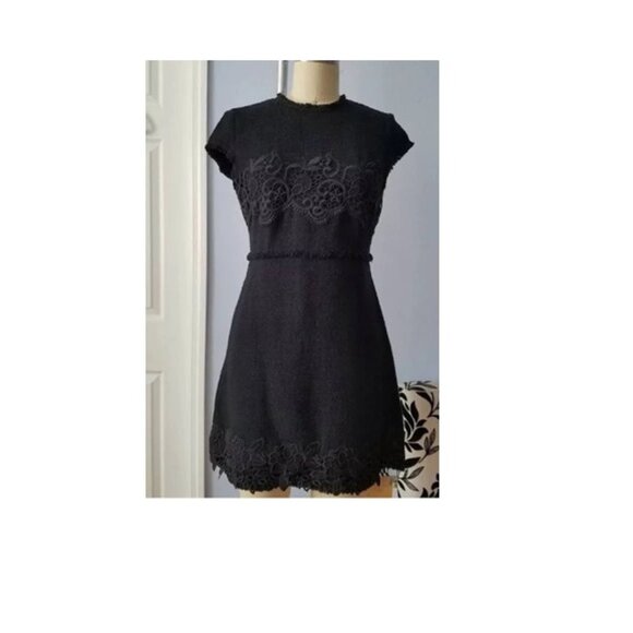 Zara Black Tweed Lace Dress (Sz Small) Boucle Mini Dress - Picture 1 of 5